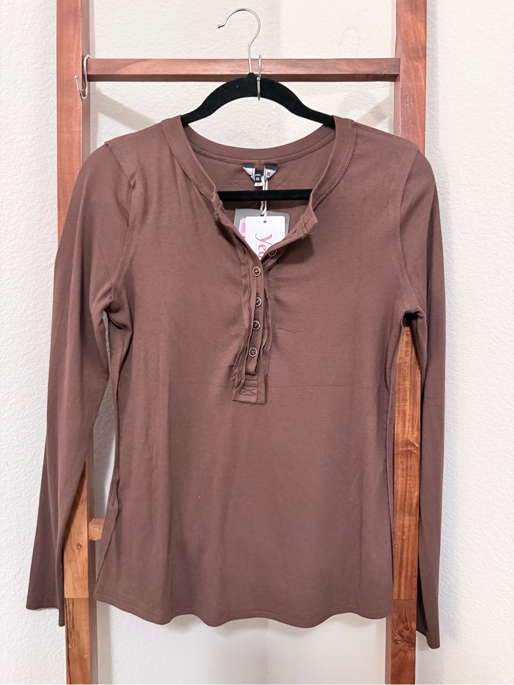 Long-Sleeve Brown Henley Tee
